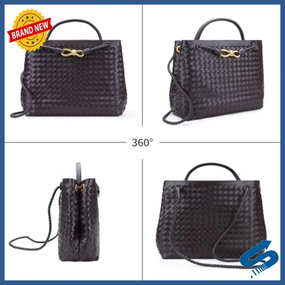 Large Vegan Leather Woven Shoulder Bag Crossbody Tote Work Travel - Picture 6 of 6